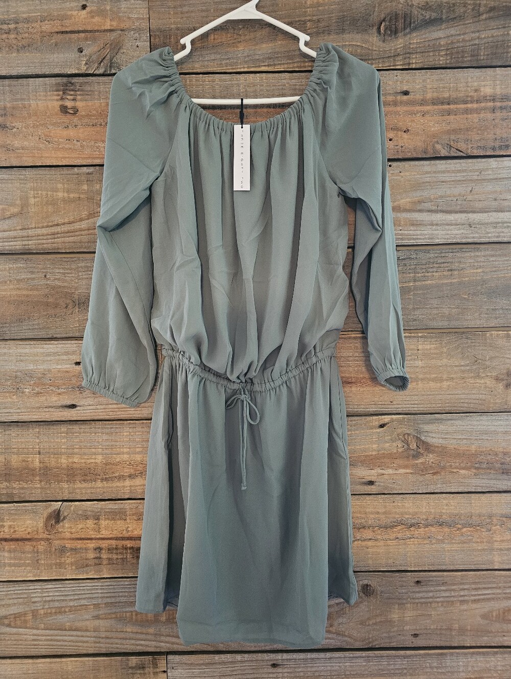 NWT Revolve Three Eighty Two Willow Off-Shoulder Mini Dress Sage Green — Size M